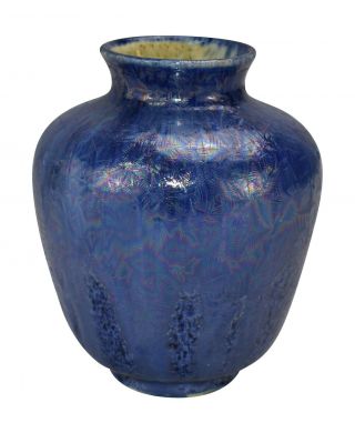 Gustav Otto Reuss German Art Pottery Crystalline Iridescent Blue Ceramic Vase