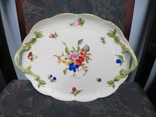 Herend Hungary Fruit Pattern Serving Tray Hand Painted Porcelain 13 " X 10 "