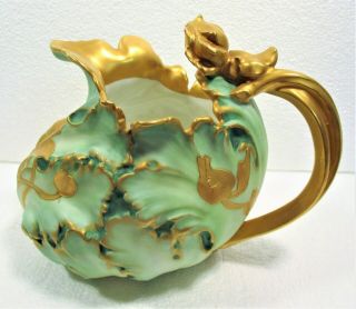 Turquoise Pairpoint - Limoges Pickard - Look,  Art Nouveau Gilt Leaf& Bud Pitcher
