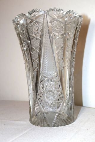 Large Antique Queen Lace Cut Clear Crystal Glass Ornate Flower Vase Brilliant