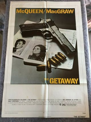 The Getaway 1972 Orig 1 Sheet Movie Poster 27 " X41 " Steve Mcqueen/ali Macgraw F,