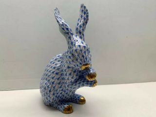 Herend Figurine - Bunny / Rabbit Cross Paws 15307 - Blue Fishnet