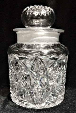 Large Antique American Brilliant (abp) Cut Glass Crystal Cookie Humidor Jar