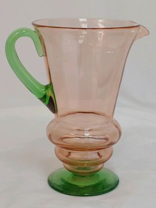 Antique Pitcher Depression Glass Watermelon Pink & Green Tiffin Style Uranium