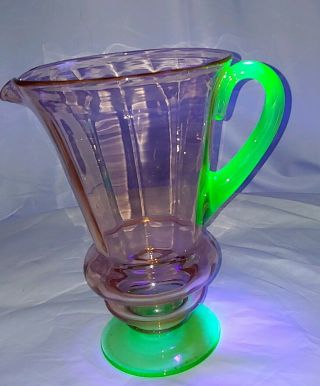 ANTIQUE PITCHER Depression Glass WATERMELON Pink & Green Tiffin Style Uranium 2