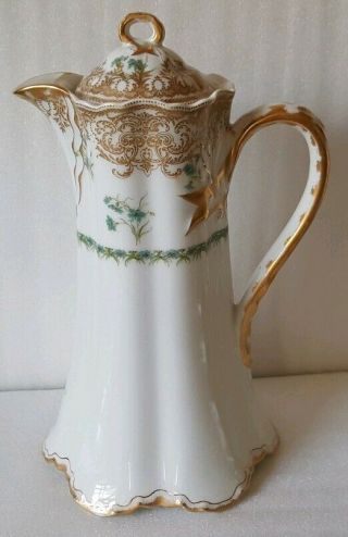 Antique Limoges France Haviland Chocolate Coffee Tea Pot Hand Painted Victorian