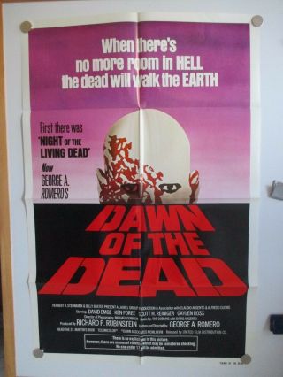 Vintage Dawn Of The Dead 1 - Sheet 27x41 Romero Zombie Sequel 1978 Rare Vf