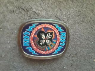 VINTAGE 1977 KISS ROCK AND ROLL OVER PACIFICA BELT BUCKLE AUCOIN RARE HTF 6