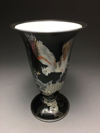 Outstanding Rosenthal German Porcelain Art Deco Silver Overlay Parrot Bird Vase