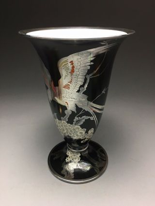 Outstanding Rosenthal German Porcelain Art Deco Silver Overlay Parrot Bird Vase 2