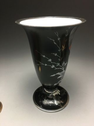 Outstanding Rosenthal German Porcelain Art Deco Silver Overlay Parrot Bird Vase 4