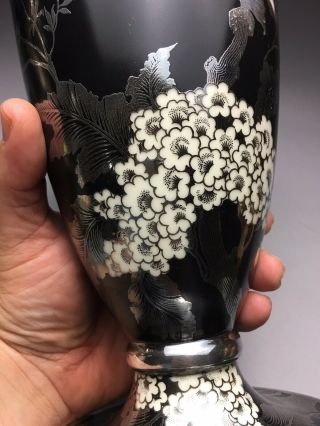 Outstanding Rosenthal German Porcelain Art Deco Silver Overlay Parrot Bird Vase 6