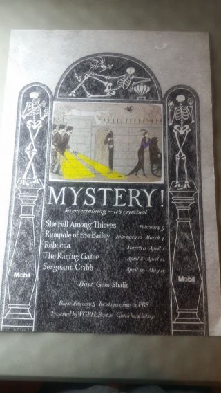 Edward Gorey Mystery Poster Pbs W/ Host Gene Shalit For Wgbh Boston.  Flat