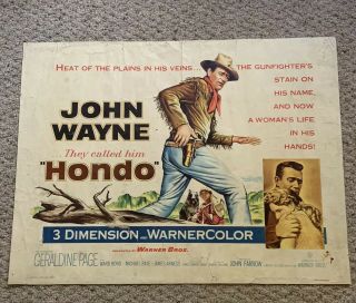 Hondo Movie Poster John Wayne 1953 Warnercolor 3d Dimension James Arness 22x28