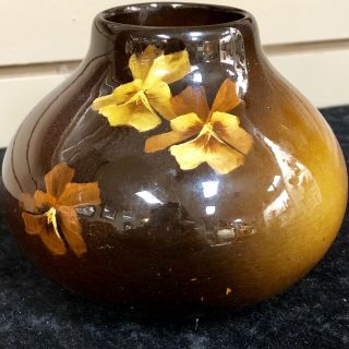 Signed Antique J.  B.  Owens Utopian Art Pottery Dark Brown Glazed Vase