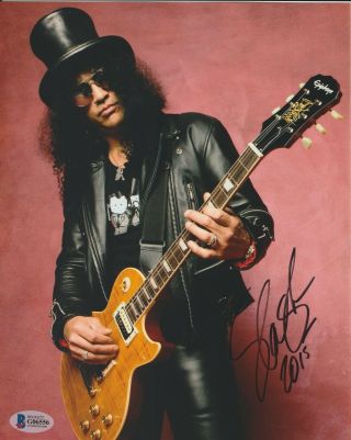 Slash Autograph 8x10 Photo Signed Beckett Bas Guns N Roses Guitar Rare Rock