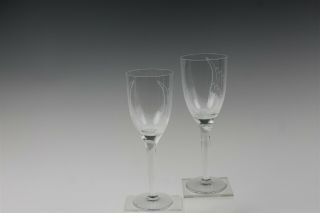 Pair Lalique France Art Glass Ange Winged Angel Crystal Champagne Flutes Nr Rgh