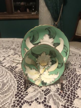 Paragon Double Warrant Green Orchid Cup And Saucer