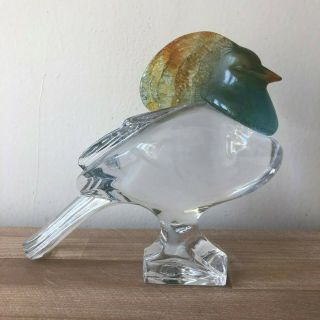 Lovely Large Daum France Pate De Verre Glass Goura Bird With Plummage Figurine
