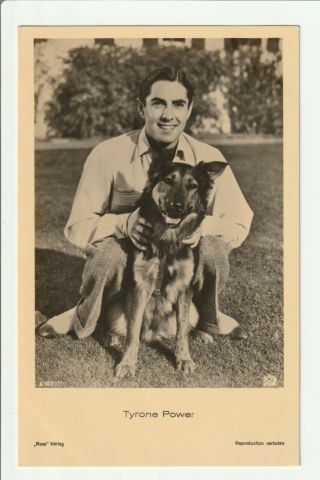 Tyrone Power W Dog 1930s Ross Verlag Photo Postcard