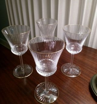 St Louis France Crystal Apollo Gold Elegant 7 3/8 " Water Goblets Stems Set Of 4