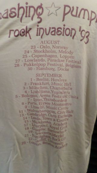 Smashing Pumpkins Siamese Dream Rock Invasion European Tour 93 Vintage Shirt XL 8
