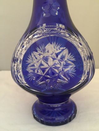 Vintage Bohemian Cobalt Blue Cut To Clear Glass Vase 11 