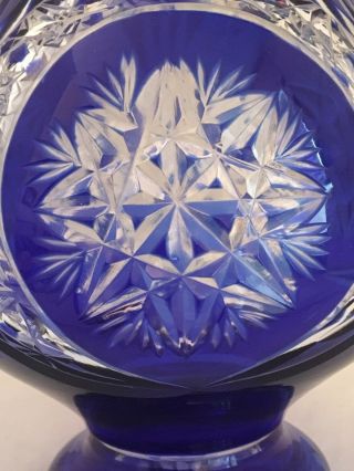 Vintage Bohemian Cobalt Blue Cut To Clear Glass Vase 11 