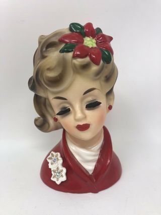 Htf Vintage Christmas Lady Head Vase Napcoware Planter Mid Century Kitsch Rare