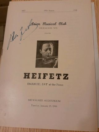 1946 Violinist Jascha Heifetz Hand Signed Autograph Recital Program.