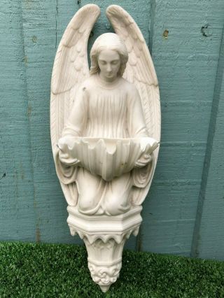 Mid 19thc Parian Winged Angel Holding Shell Font Wall Plaque C1850s