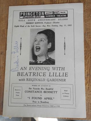 Vintage Autographed Theater Playbill An Evening With Beatrice Lillie