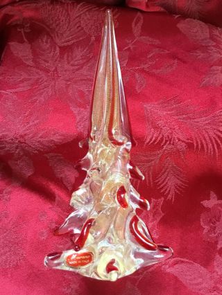 Flawless Exquisite Murano Italy Art Glass Red Tips Gold Tiered Christmas Tree