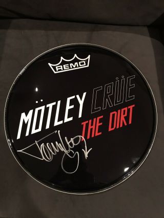 Tommy Lee Signed Drumhead And Drum Sticks