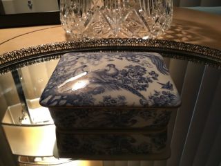 Antique Royal Crown Derby Blue Aves Dresser Box Porcelain Gold Englandvi 1943ww2