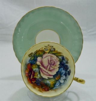 Hand Painted Rose Signed Bailey Aynsley England Bone China Tea Cup & Saucer Duo