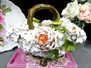 Large German Porcelain Basket W/ Encrusted Flowers Dresden Meissen Sitzendorf