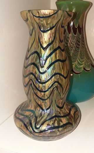 Antique Czech Loetz Kralik Blue On Gold Phanomen Vase 5.  5 "