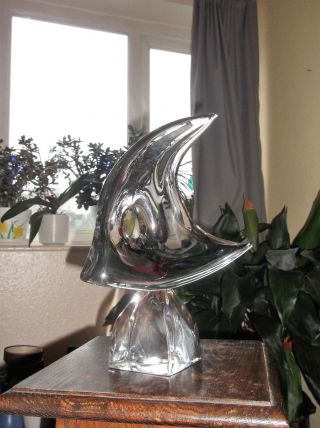 Stunning Large Solid Lead Glass Angel Fish Figurine Daum France 12.  25 "