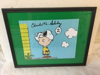 Charles M Schulz Signed Signature Autograph On Charlie Brown Snoopy Lithograph