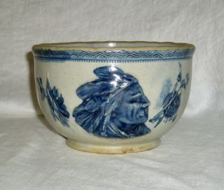 Antique C1903 Sleepy Eye Chief Cobalt Blue Salt Glaze Stoneware Bowl