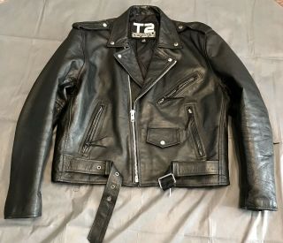 Universal Studios Florida T2 Terminator 2 Leather Jacket Size 46 Coat Black Euc