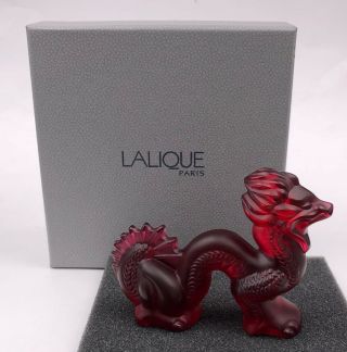 1990s Lalique French Red Crystal Dragon Frosted Crystal Signed No.  19 W/box