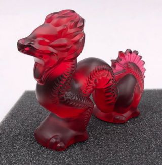 1990s Lalique French Red Crystal Dragon Frosted Crystal Signed No.  19 W/Box 3