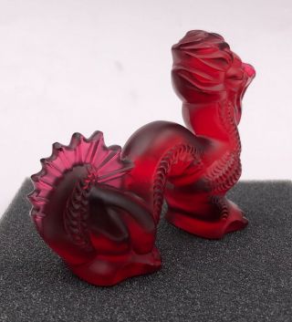 1990s Lalique French Red Crystal Dragon Frosted Crystal Signed No.  19 W/Box 6