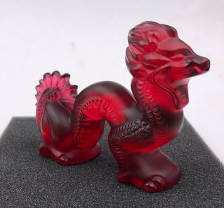 1990s Lalique French Red Crystal Dragon Frosted Crystal Signed No.  19 W/Box 7
