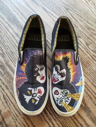 Kiss - Rare Rock And Roll Over Vans Slip On Shoes Size 11.  5 Worn Gene Simmons