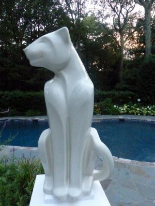 Vintage Royal Haeger White Seated Panther Big Cat 6048 Ceramic - 21 "