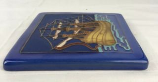 Rare California Faience Mission Arts Crafts Pottery Tile Spanish Galleon Ship 11