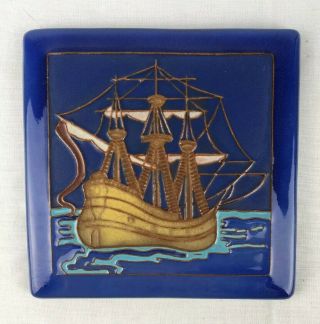 Rare California Faience Mission Arts Crafts Pottery Tile Spanish Galleon Ship